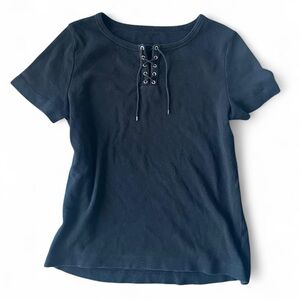 Black Lace-Up T-Shirt